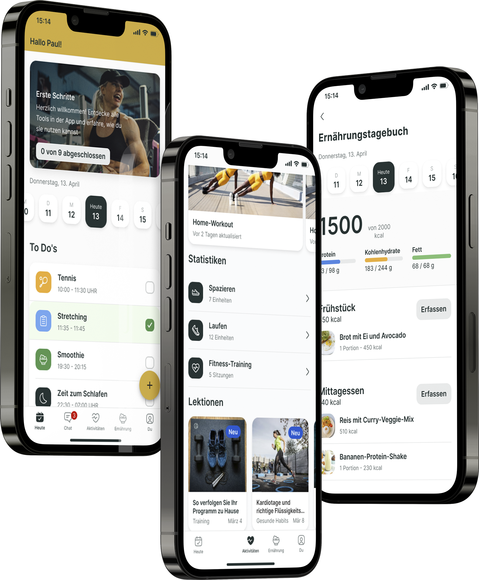 Ein Mockup der Coaching-App, das die Funktionen zeigt.